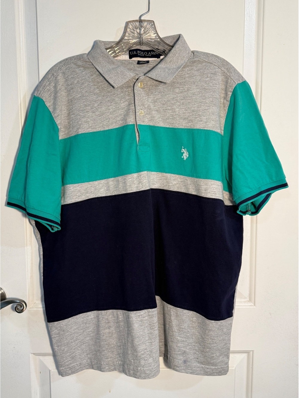 U.S. Polo Assn. Colorblock Polo Shirt Gray Teal Navy Mens (cl2/44)